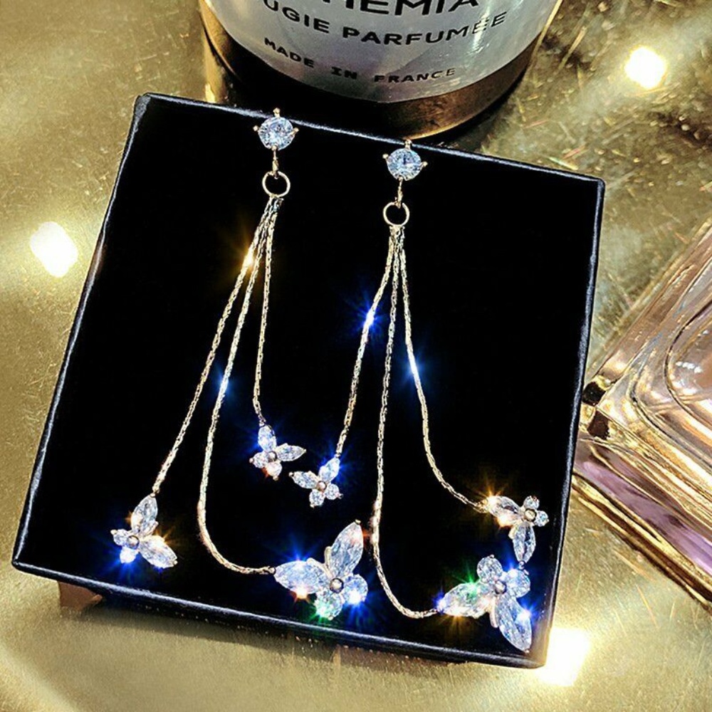 BUTTERFLY CZ gold Earrings - Picture 2 of 3